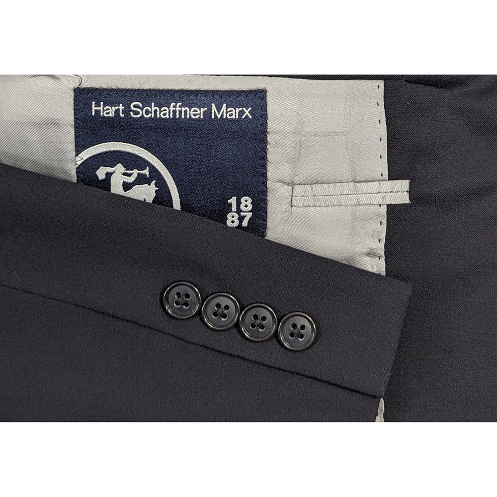 Hart Schaffner Marx 1887 Blazer Sports Coat Jacket Wool Solid Black USA 46R